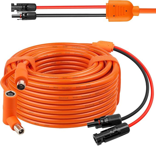 Solar to DC 8mm Charge Extension Cable 50FT,12AWG+14AWG Solar Cable with Solar Panel Connector to DC7909/8020 Compatible with Anker,GZ Yeti,BLUETT,Jackery Portable Power Station