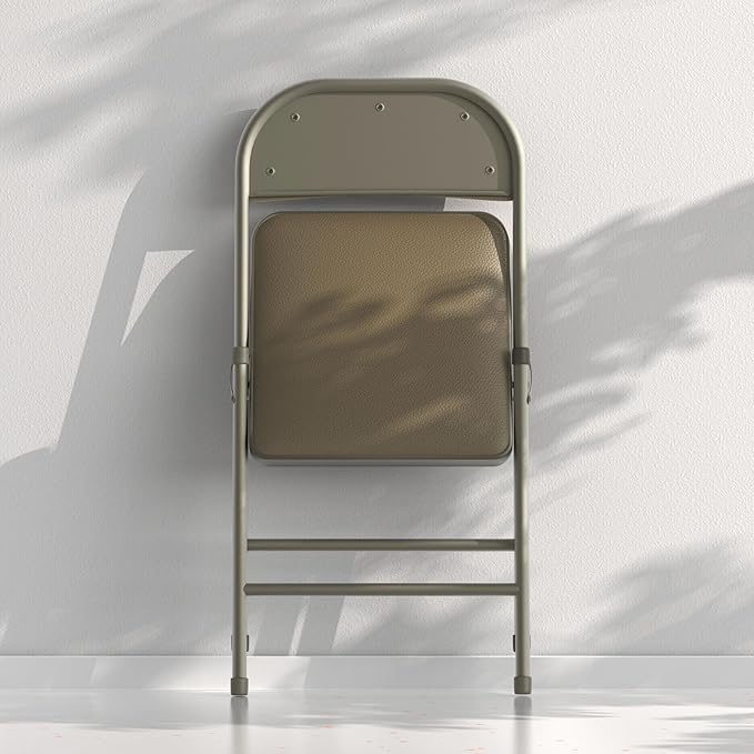 Nazhura 4 Pack Folding Chairs with Padded Vinyl Cushion Chairs with Comfortable Cushion and Durable Steel Frame for Home and Office, for Indoor and Outdoor Events (Kahki Vinyl Padding 4 Pack)