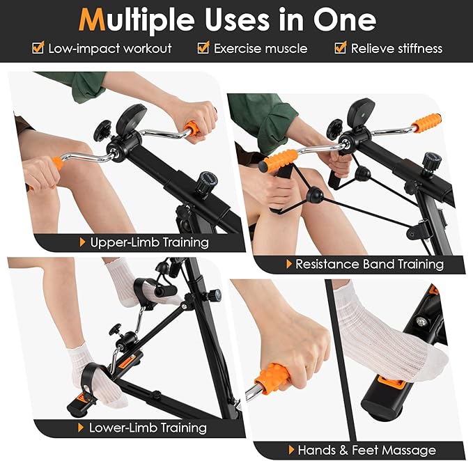 Goplus Pedal Exerciser for Seniors, Hand Arm Leg and Knee Therapy Peddler, Exercise Bike w/ Adjustable Resistance, LCD Monitor, Hands and Feet Massage, Home Recovery Fitness Machine for Elders