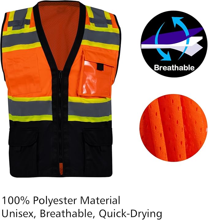 VENDACE Safety Vest Hi Vis Reflective Vest for Men with Pockets ANSI Class 2 High Visibility Construction Work Vest