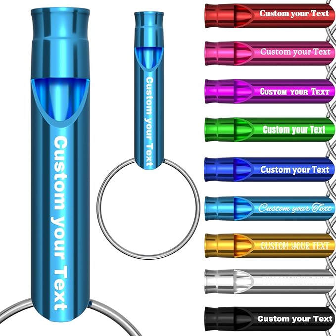 20 Pcs Custom Emergency Whistles with Keychains, Personalized Loud Safety Survival Whistle Engraved with Name/Text, Bulk Whistles for Outdoor Sports, Camping, Hiking, Boating, Hunting