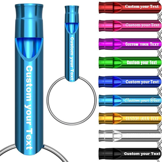 20 Pcs Custom Emergency Whistles with Keychains, Personalized Loud Safety Survival Whistle Engraved with Name/Text, Bulk Whistles for Outdoor Sports, Camping, Hiking, Boating, Hunting