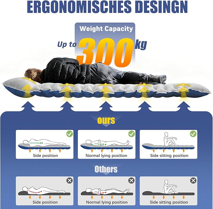 Camping Sleeping Pad, 8.8R-Value Ultralight Camping Mat with Pillow, Insulated Camping Mattress, Built-in Foot Pump Inflatable Sleeping Pads Compact for Camping Backpacking Hiking, Single, Light Gray