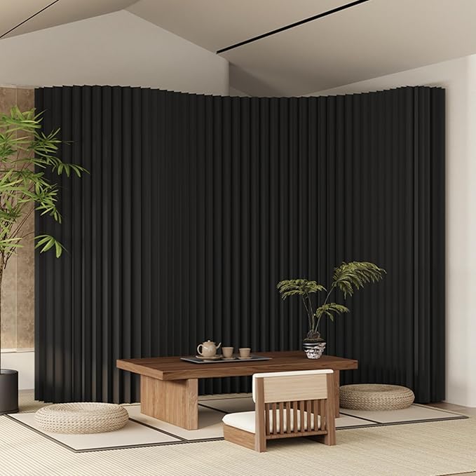 Paper Room Divider, Folding Privacy Screen Lightweight Stretchable Accordion Room Divider Wall, Portable Paper Wall Divide for Home, Office, Clothing Shop (Black, L：197in x W: 17in x H：79in)