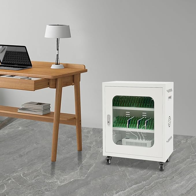 40-Device Charging Station, Charging Cabinet for Cellphones & Tablet Computers, Rechargeable Cellphone Locker Storage Charging Station, Locking Laptop Storage Box with Cable Management