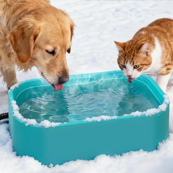 IPOW Extra Large Heated Water Bowl with 5 Layers Design for Heating & Heat Preservation Provides Drinkable Water & Food in Winter Heated Pet Bowl for Cat Rabbit Chicken Duck Squirrel, 194 fl oz