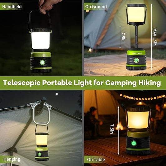 LED Camping Lantern 1800LM Battery Powered Lantern,Waterproof Tent Light with 4 Light Modes, Camping Essentials, Portable Lantern Flashlight for Camping, Emergency Light, Power Outages, Hurricane