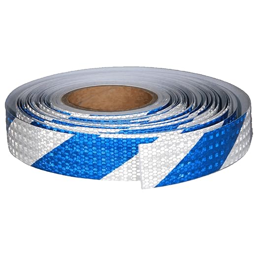 Reflective Tape Blue White 1 Inch x 168 Feet, Warning Conspicuity Reflector, Night Safety Sticker for Car Trailer Clothing