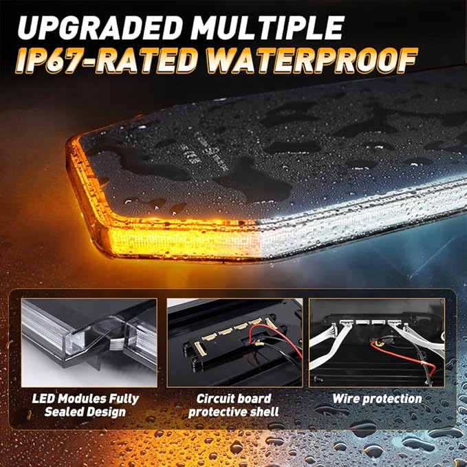 ASPL 282 LED Low Profile Emergency Strobe Light Bar 47" Roof Top Warning Hazard Flashing Security Traffic Advisor/Controller / 27 Patterns Lights for Tow Truck Construction Vehicle (Amber/White)