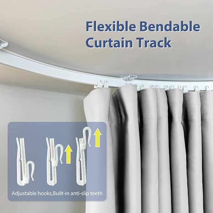 Room Divider Ceiling Mounted Curtains Track Sets Extra Wide Blackout Curtain Flexible Tracks for Bedroom Privacy Partition Separator, 1 Panel White Drape and White Rail, W8.3 x H8ft