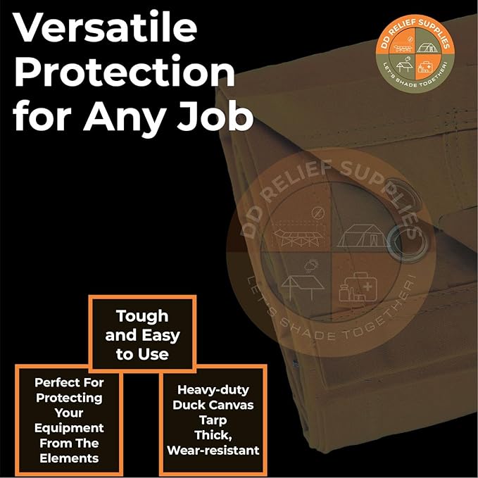 Heavy Duty Waterproof Canvas Tarp Brown – 10X12, with Grommets | Durable Multipurpose Cover for Camping, Canopies, Tents, Trailers, Machinery & Equipment