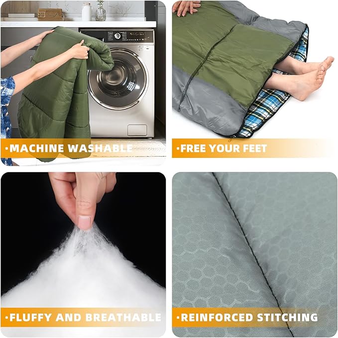 Cotton Flannel Lined Sleeping Bag for Adults Teens Kids, Cold Weather &Warm, 3 Seasons, Lightweight Compact Camping Essentials Equipment, Hiking, Outdoor, Travel