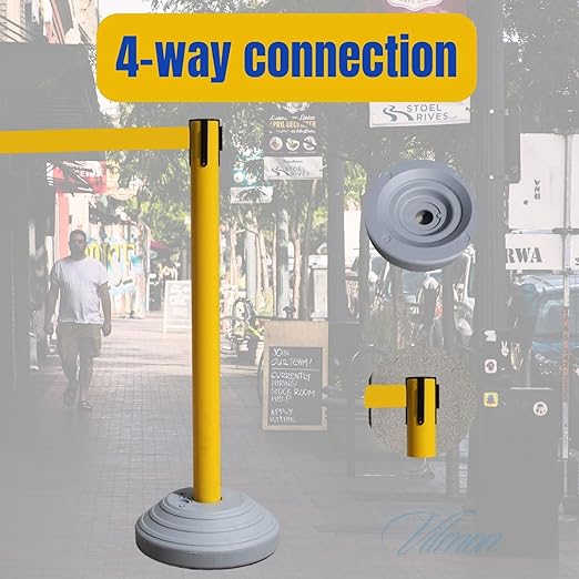 6 Pack 42Inch Crowd Control Stanchions with 10ft Yellow Retractable Belt Crowd Control Barriers 13 Inch Water-Filled Base Retractable Stanchions for Traffic Control (Yellow)