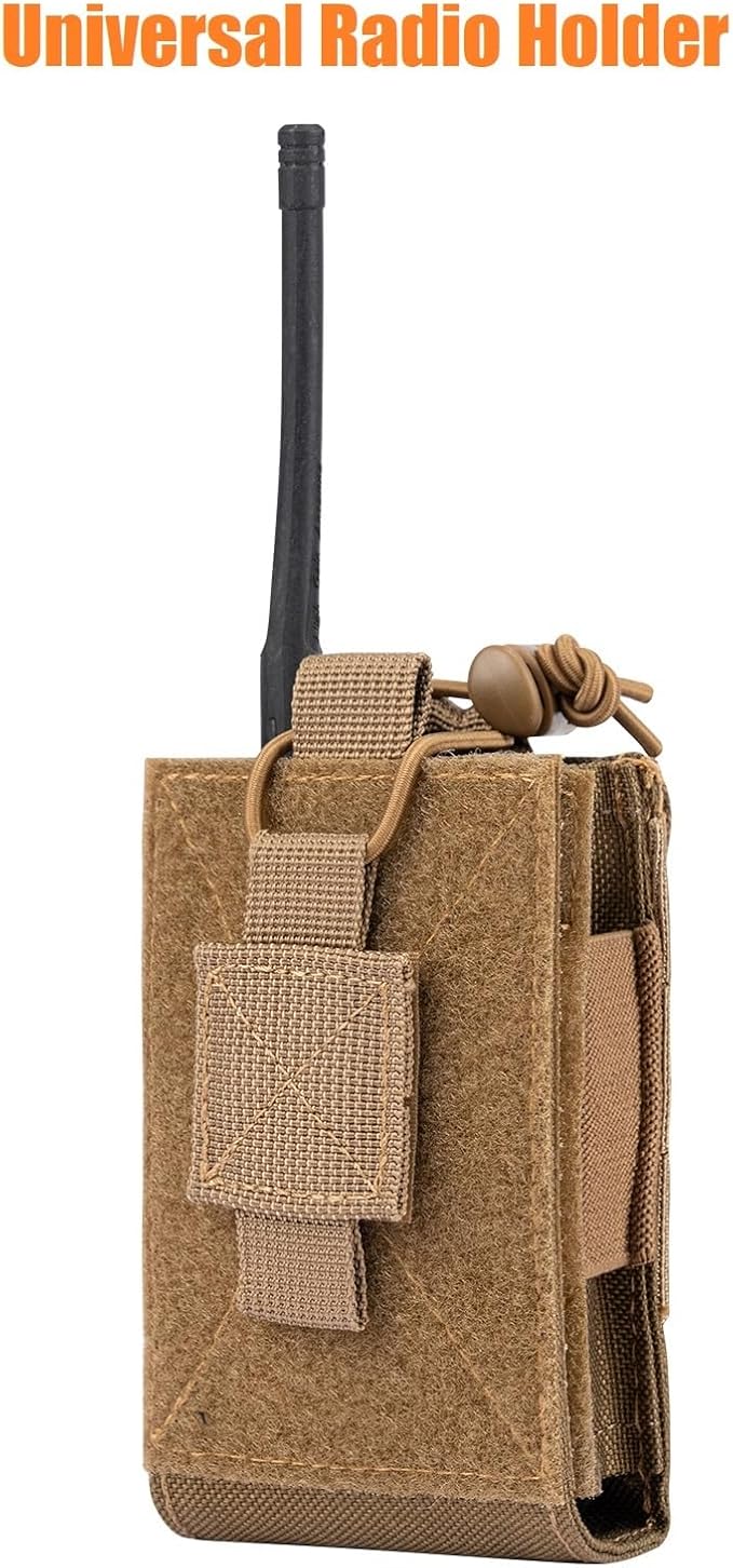 Adjustable Radio Pouch MOLLE Radio Holder for Tactical Duty Belt Two Ways Radio Holster Walkie Talkies Case Rifle Mag Carrier 5.56mm 7.62mm Magazine Nylon Carry Bag for Police Security Rescue