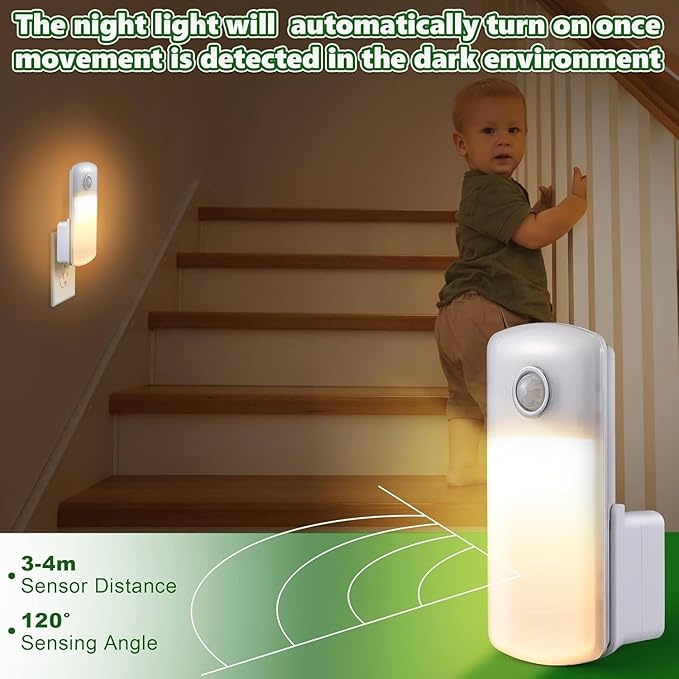 Enhon 2 Pack Emergency Power Failure Night Lights, Motion Sensor Night Light, Automatic Dusk to Dawn, Emergency Lights for Home, Bedrooms, Hallways, Black Outs, Rechargeable