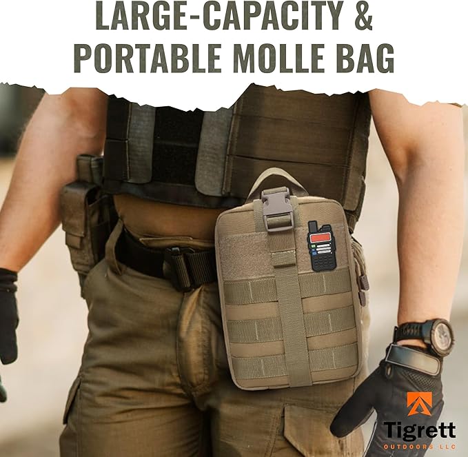 Ham Radio Go Bag in Coyote Colour with Tear-Away Hook and Loop Back - Molle Compatible, Multi-Pocket Design for Radios, Cables, and Gear