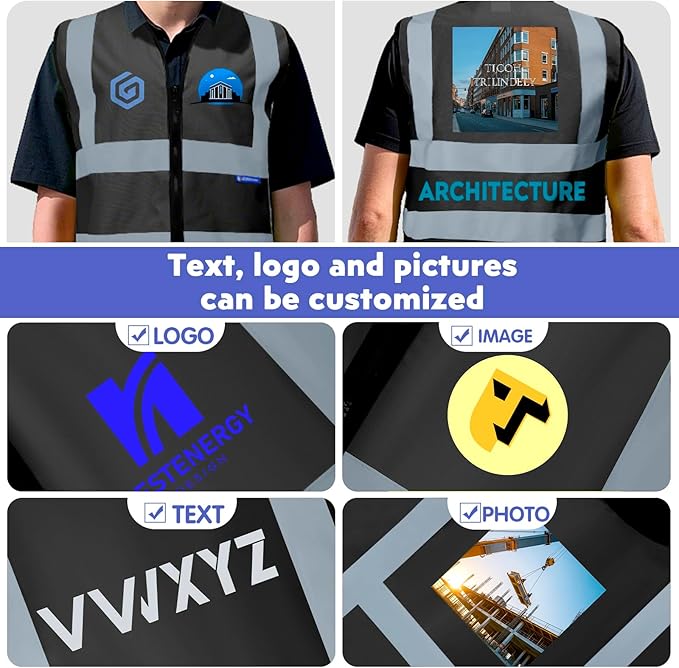 BeautyWill Custom Logo Safety Vest S,M,L,XL,2XL,3XL,4XL Personalized Safety Vest High Visibility Apparel