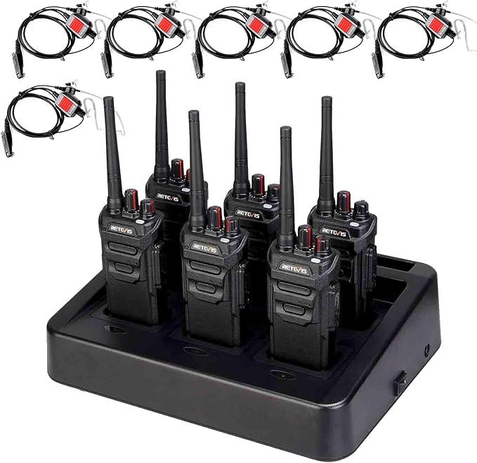 Retevis RT48 Waterproof Walkie Talkies with Earpiece,Professional/Business 2 Way Radio,Heavy Duty Two Way Radio,Six-Way Charger,IP67,VOX,SOS Alarm,1200mAh,for Outdoor Restaurant Hotel School(6 Pack)
