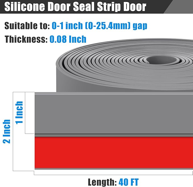Draft Seal Tape for Doors and Windows 2 in x 40 Ft Silicone Weather Stripping Extra Thick 2mm Door Seal Strip with Strong Adhesive Draft Insulation Stopper Side Seal - Gray
