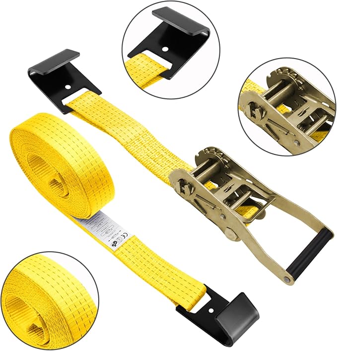 4Pack 2in 30ft Ratchet Strap Flat Hook Yellow Heavy Duty Flatbed Straps for Trailer Tie Down Straps Box Truck Accessories Cargo Loading 10000lbs Breaking Load