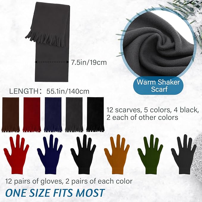 Suhine 72 Pcs Homeless Care Package Supplies Bulk Winter Emergency Blanket Glove Beanies Scarves Sock Drawstring Bag Unisex