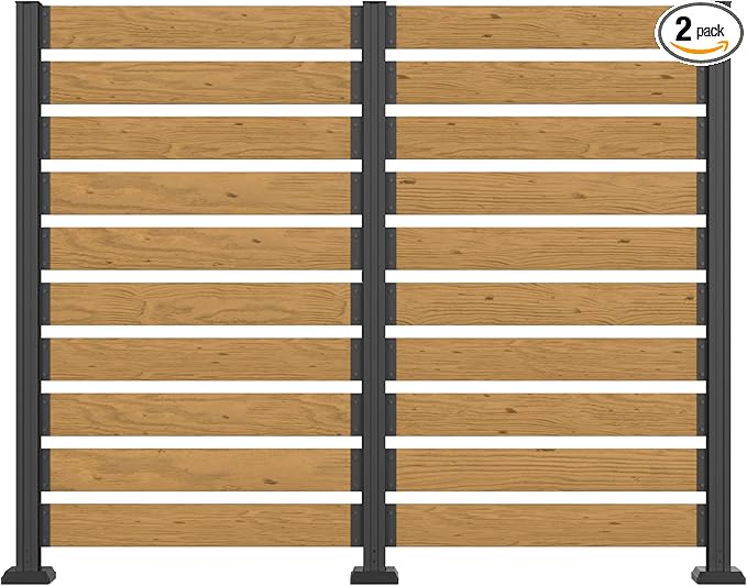 MUPATER 60in H×78in W No Dig Wooden Privacy Screen, Outdoor Wall Suit for Hard Ground & Soil, 2 Way to Use, Outdoor Privacy Fence Panel with Aluminum Post, Air Conditioner Fence, Natural (2 Panels)