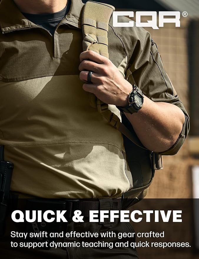 CQR Men's Combat Shirt Tactical 1/4 Zip Long Sleeve Military BDU Shirts Camo EDC Top with Pockets