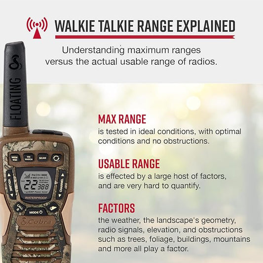 Cobra ACXT1035R FLT TTC Floating and Waterproof Walkie Talkies for Adults with Compatible Cobra Surveillance Headset: Rechargeable, 22 Channels, Long-Range, 2 Two-Way Radios, 2 Headsets