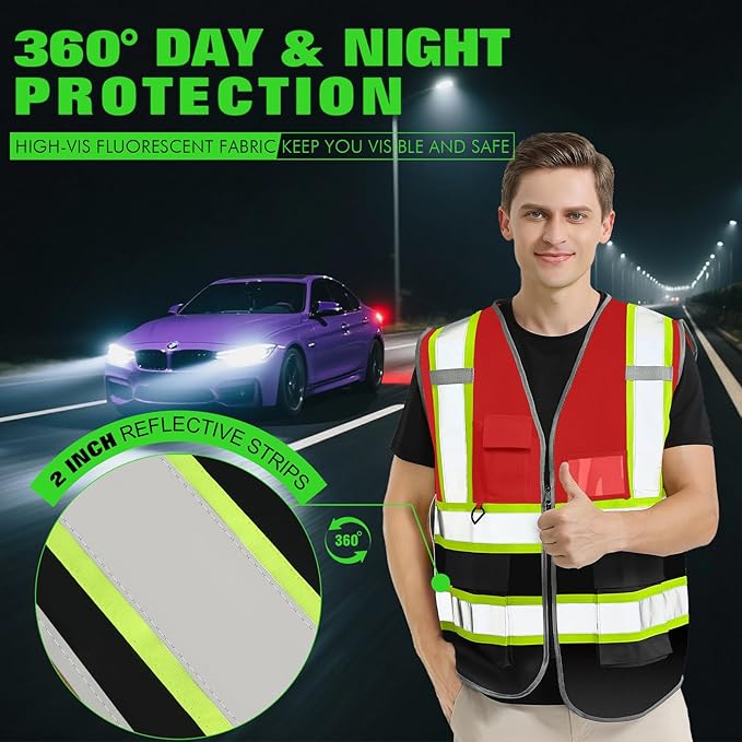 BeautyWill 10 Pack Custom Logo Safety Vest ANSI Class 2 High Visibility Reflective Vest Personalized Construction Vest Bulk