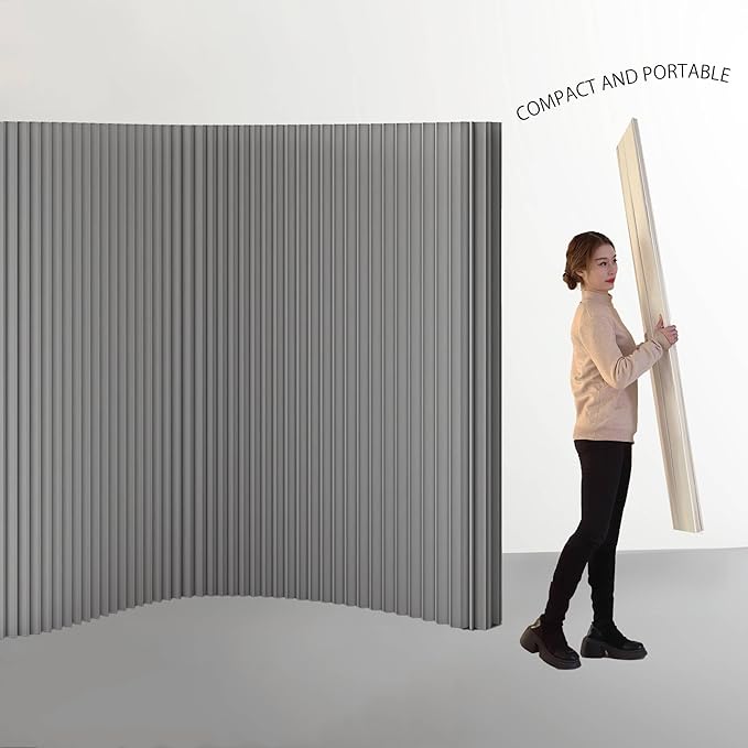 Paper Room Divider, Folding Privacy Screen Lightweight Stretchable Accordion Room Divider Wall, Portable Paper Wall Divide for Home, Office, Clothing Shop (Gray, L：158in x W: 17in x H：79in)