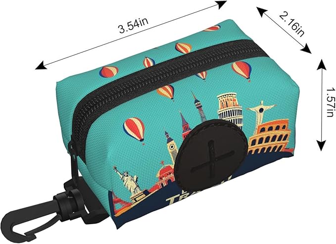 Let's go Travel Pattern Dog Poop Bag Holder for Leash Dogs Waste Bags with Carabiner Clip Pet Waste Bag for Outdoor Puppy Walking and Travel