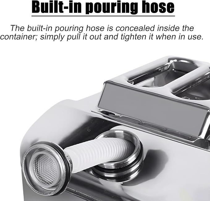 1.32 Gallon Metal Water Storage Containers Can, 304 Stainless Steel Camping Water Container Portable Water Storage Can, Emergency Water Storage Jug for Outdoor Home Car