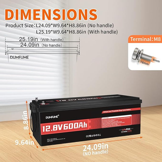 12V 600Ah LiFePO4 Battery, Built-in 200A BMS, 7680Wh Energy 10000+ Deep Cycles Rechargeable 12 Volt Battery Perfect for RV, Solar System, Off Grid, Home Energy Storage