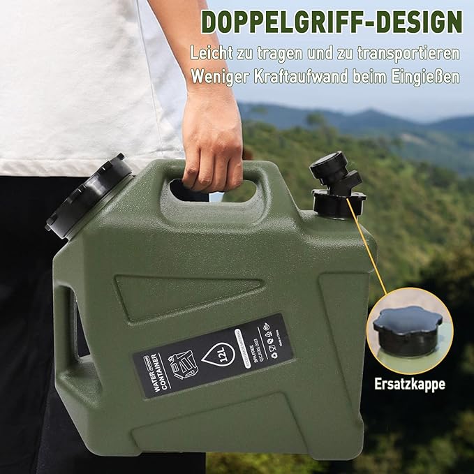 3.2 Gallon Water Jug,Camping Water Container with Spigot,BPA-Free with Cleaning,Brush Military Green Tank Portable,Suitable for Outdoor Camping and Hiking,Army Green