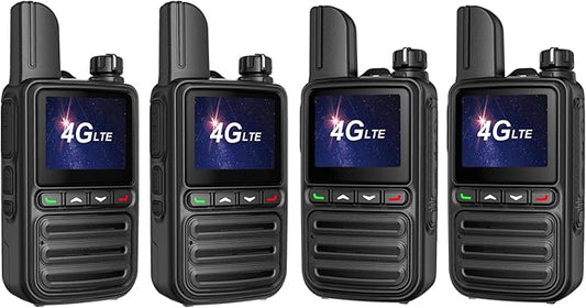 4 Pack Nationwide Unlimited Range Walkie Talkies Poc Two-Way Radio Long Range,Pre-Installed Sim Card (Free for Life) Suitable for Fleet Dispatch/Construction Site Collaboration/Family Emergencies