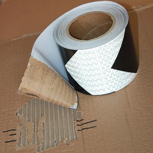Black White Reflective Tape 4 inch X 166 feet, Outdoor Waterproof Hazard Conspicuity Safety Industrial Marking Tape