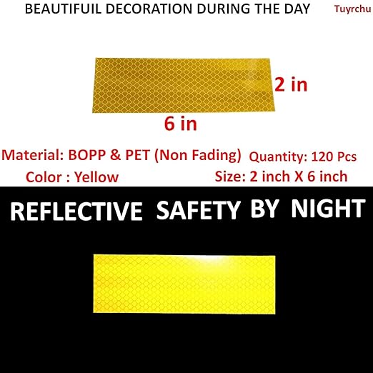 Yellow Reflective Stickers 2 inch X 6 inch, Outdoor Waterproof High Visibility Warning Safety Adhesive Reflector Tape (120 Pcs)