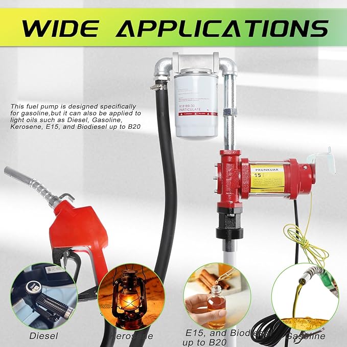 15GPM 12V Fuel Transfer Pump with Auto Nozzle, Particulate Filter for Gasoline Diesel Kerosene Biodiesel