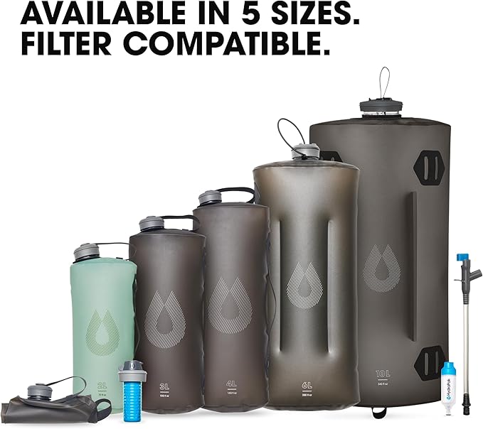 Collapsible Camping Water Storage (2L, 3L, 4L, 6L, 10L) - BPA & PVC Free, Hydration Reservoir Bag, Leak Proof