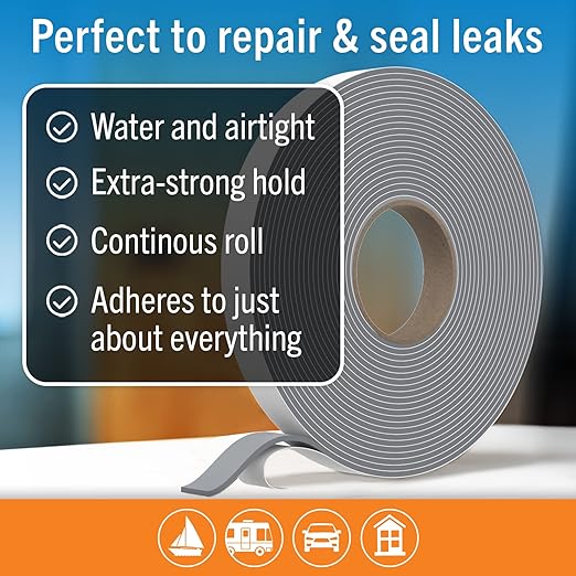 Butyl Tape, RV and Marine Window Seal Kit, Gray Double-Sided Putty Tape, 1/8" x 3/4" x 36 Ft, Waterproof Rubber Caulking for Boat, RV Windows, and Outdoor Sealing