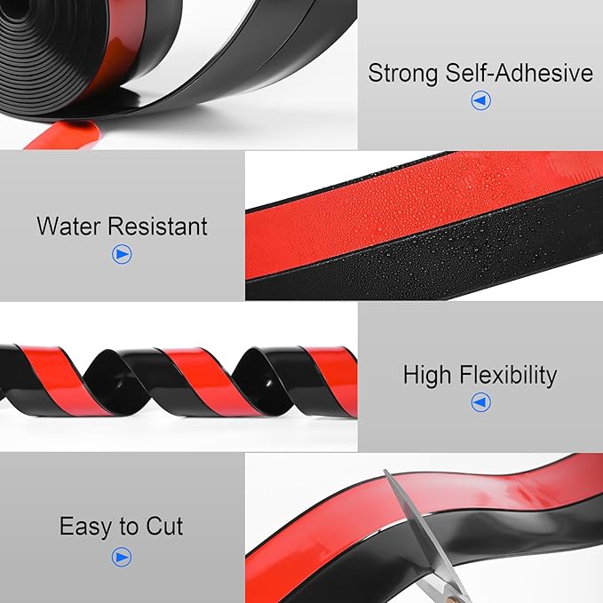ToLanbbt Silicone Door Seal Strip 2in x 10ft, Black - Weather Stripping for Doors & Windows