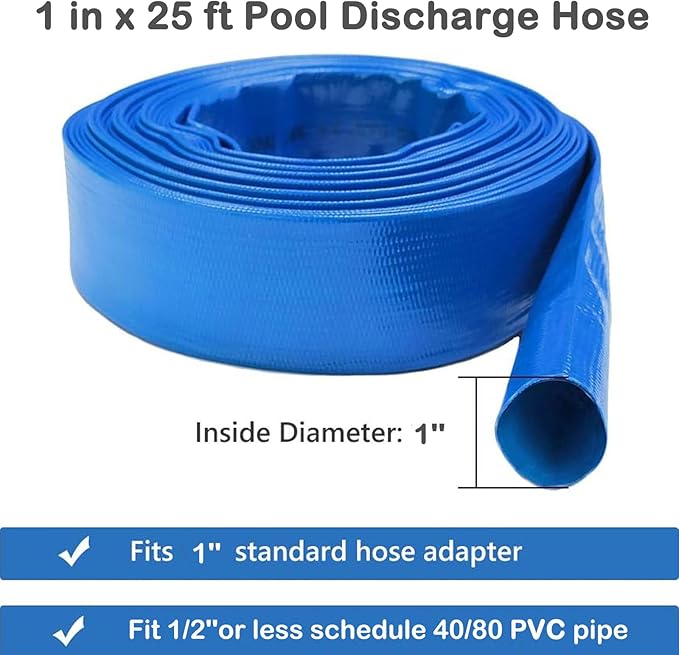 Eastrans Heavy Duty 1 IN x 25 FT Pool Backwash Hose, Flat Discharge, Weather & Burst Resistant, Best Hose for Inground Pools, Filter & Drain Hose