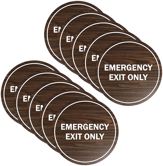 Signs ByLITA Circle Emergency Exit Only Sign (Walnut) - X-large 10 Pack