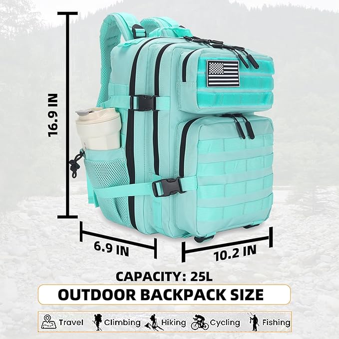 25L Tactical Backpack for Men and Women Military Backpack Small Assault Pack Molle Backpack Bug Out Bag Travel Rucksack Daypack (Mint Green)