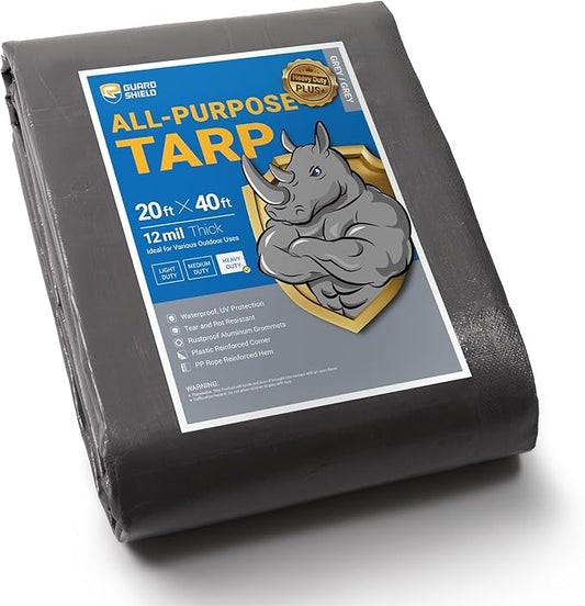 GUARD SHIELD Heavy Duty Tarp Waterproof 20x40 Feet Grey Large Outdoor Tarps Cover 12mil