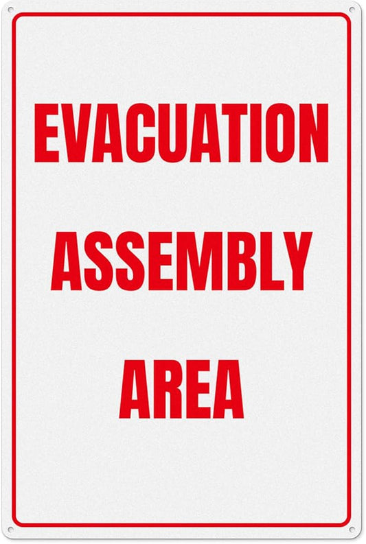 Evacuation Assembly Area Sign 12 × 18 Inches Pre-Drilled Holes Waterproof Signage Aluminum Metal Reflective Warning Notice for Business Factory Warehouse