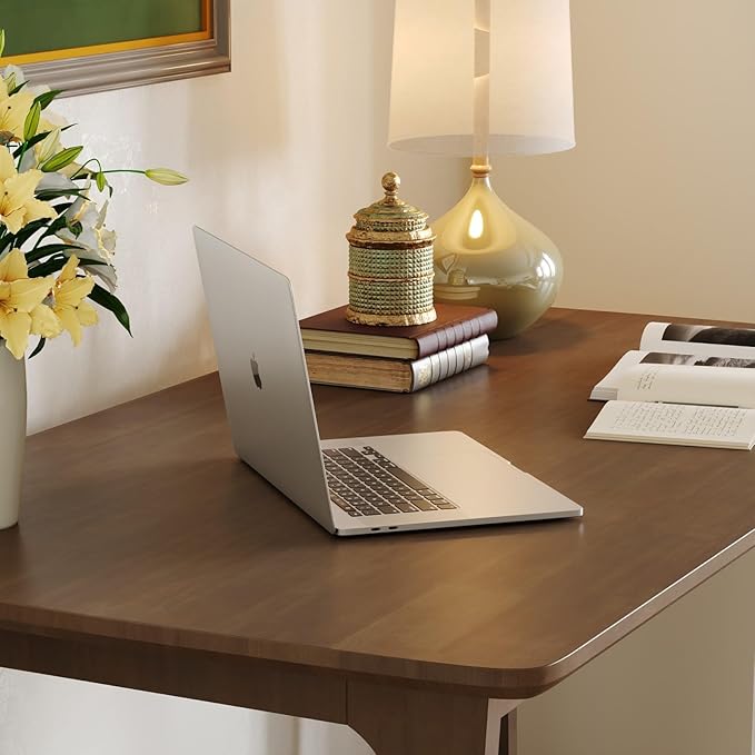 MOUMON Writing Desk, 51.2” Small Computer Desk for Home Office, Wood Study Table Craft Desks for Living Room Bedroom, Round Edge, Brown, 27.6”D x 51.2”W x 28.7”H