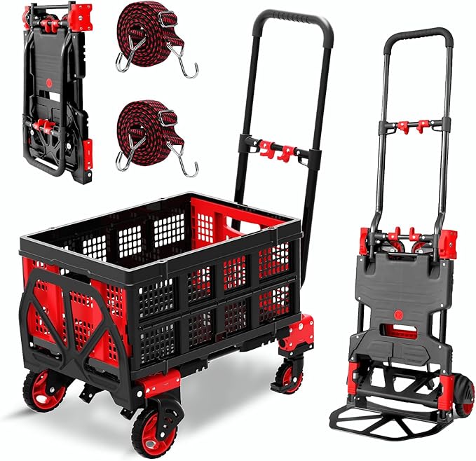 2 in 1 Hand Truck Dolly Foldable, 330LB Folding Hand Truck Heavy Duty Carrying, Folding Hand Cart with Retractable Handle Dolly Cart for Moving