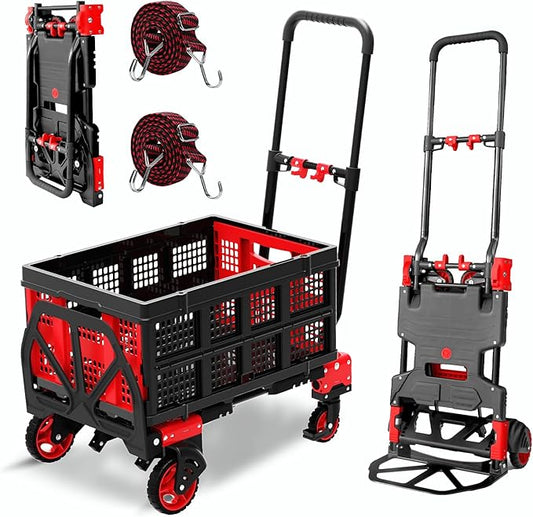 2 in 1 Hand Truck Dolly Foldable, 330LB Folding Hand Truck Heavy Duty Carrying, Folding Hand Cart with Retractable Handle Dolly Cart for Moving