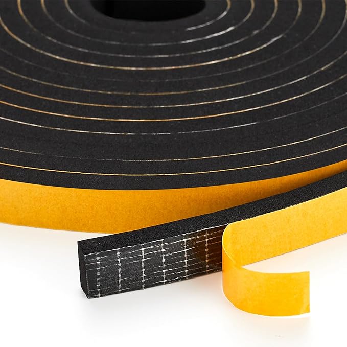 10 Feet Weather Stripping Door Seal, 3" Wide X 1/4" Thick Door Seal Strip High Density Foam Tape Adhesive Strip for Door Soundproofing,Window Insulation (3" x 1/4" x 10FT, Black)